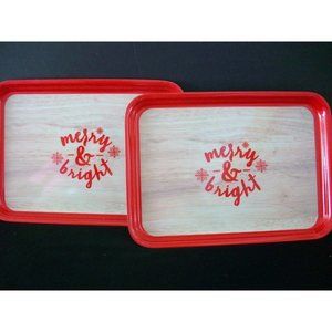 Gartner Studios Set 2 Merry & Bright Red Christmas Holiday Party Platter Serving